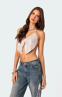 Edikted Confetti Sequin Open Back Crop Top