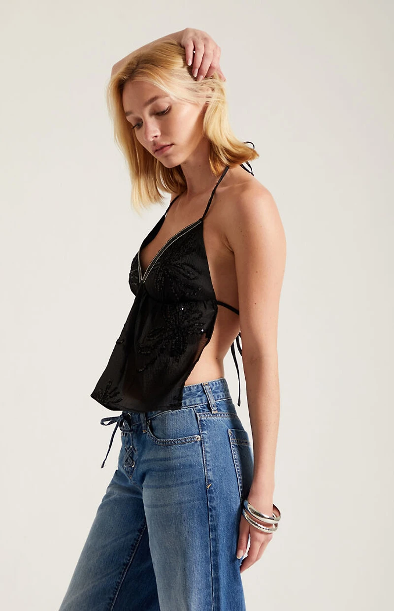 Third Charm Cleo Open Back Sequin Top