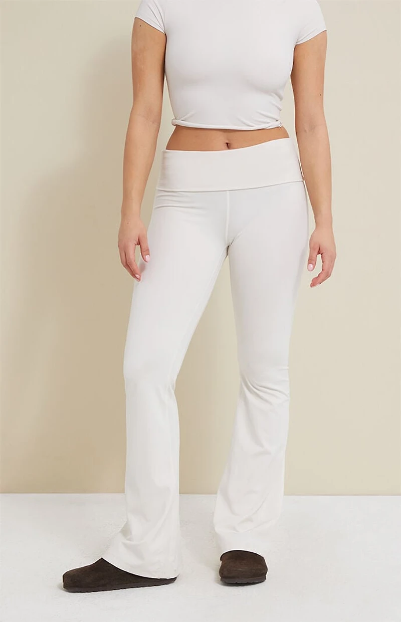 PAC 1980 WHISPER Active Ivory Fold-Over Waistband Flare Yoga Pants