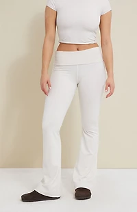 PAC 1980 WHISPER Active Ivory Fold-Over Waistband Flare Yoga Pants