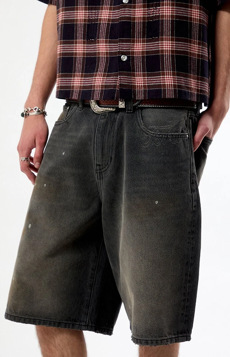 FORD Dirty Black Wash Baggy Jean Shorts