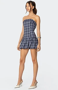 Edikted Plaid Strapless Bubble Mini Dress