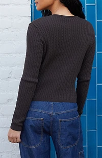 John Galt Brown Zoe Cable Knit Cardigan