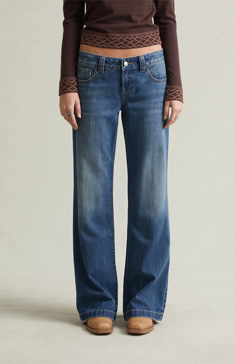 Pacsun Charlie Low Rise Baggy Bootcut Jeans Dark Blue