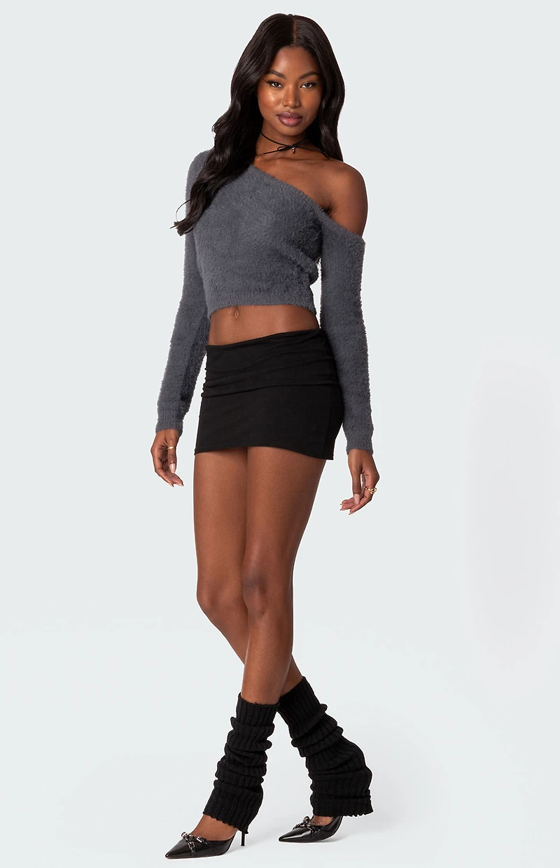 Edikted Frannie One Shoulder Fuzzy Knit Top