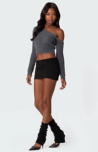 Edikted Frannie One Shoulder Fuzzy Knit Top