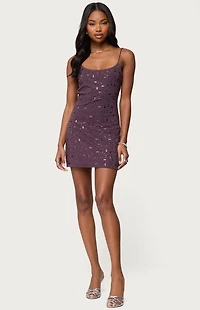 Edikted Stefanie Rhinestone Backless Mini Dress