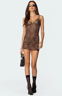 Edikted Leopard Print Mesh Mini Dress