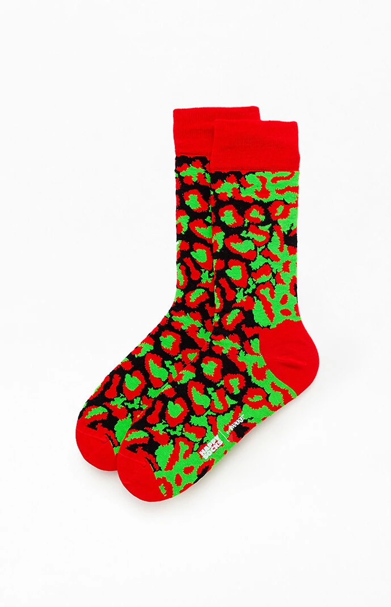 Awake NY x Happy Socks Red Leopard High Crew Socks