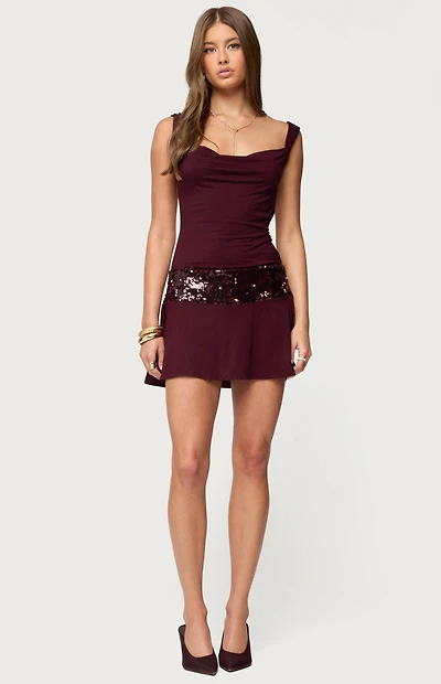 Edikted Sequin Backless Cowl Neck Mini Dress