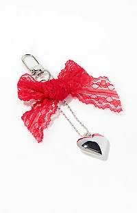 LA Hearts Lace Bow Heart Bag Charm Keychain