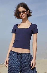 John Galt Navy Brenna Short Sleeve Top