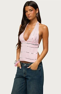 Edikted Roey Sequin Chiffon Backless Top