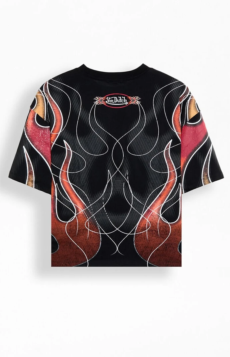 Von Dutch Logo Flame Cropped T-Shirt