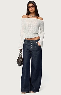 Edikted Alef Sheer Lace Off Shoulder Top