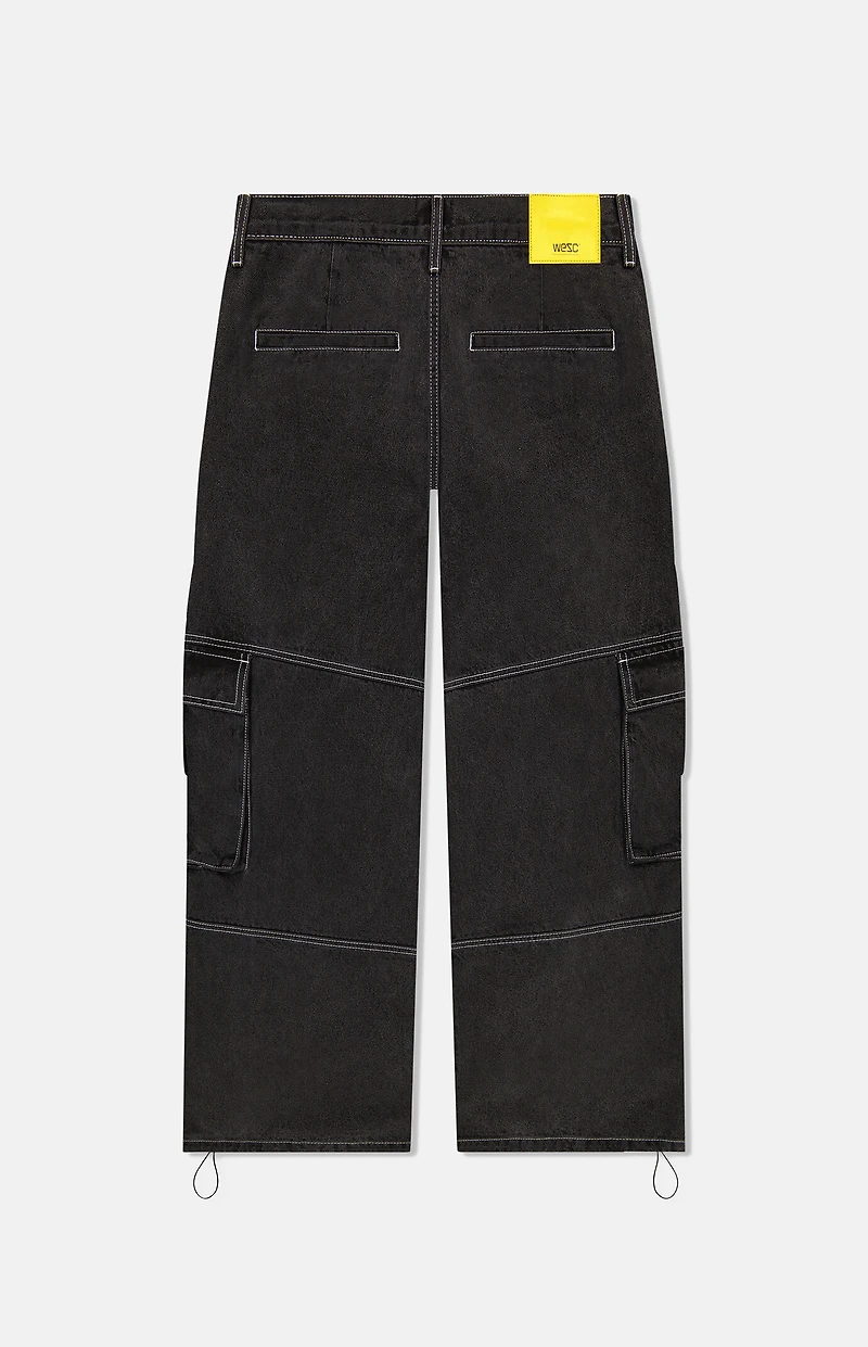 WeSC Black Wash Baggy Denim Cargo Pants