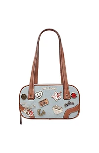 True Religion Arbor Multi Pin Logo Denim Satchel Bag