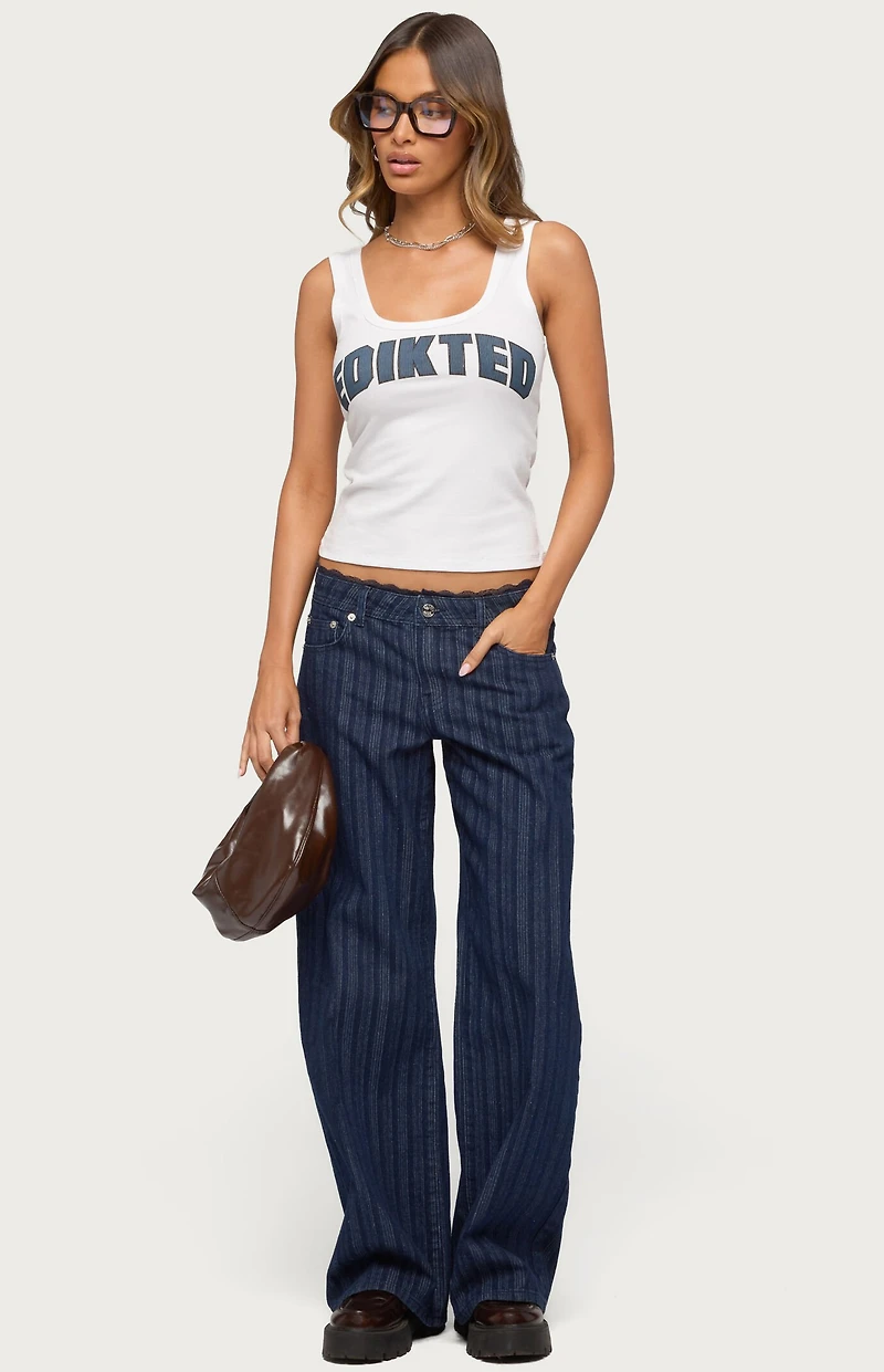 Edikted Lace Trim Striped Low Rise Baggy Jeans