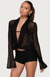 Edikted Lera Lacey Sheer Mesh Top
