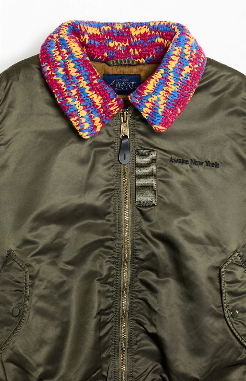 Awake NY MA-1 Knit Trimmed Washed Bomber Jacket