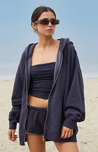 John Galt Dark Blue Christy Full Zip Oversized Hoodie