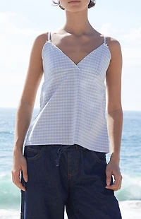 John Galt Light Blue Plaid Edith Tank Top