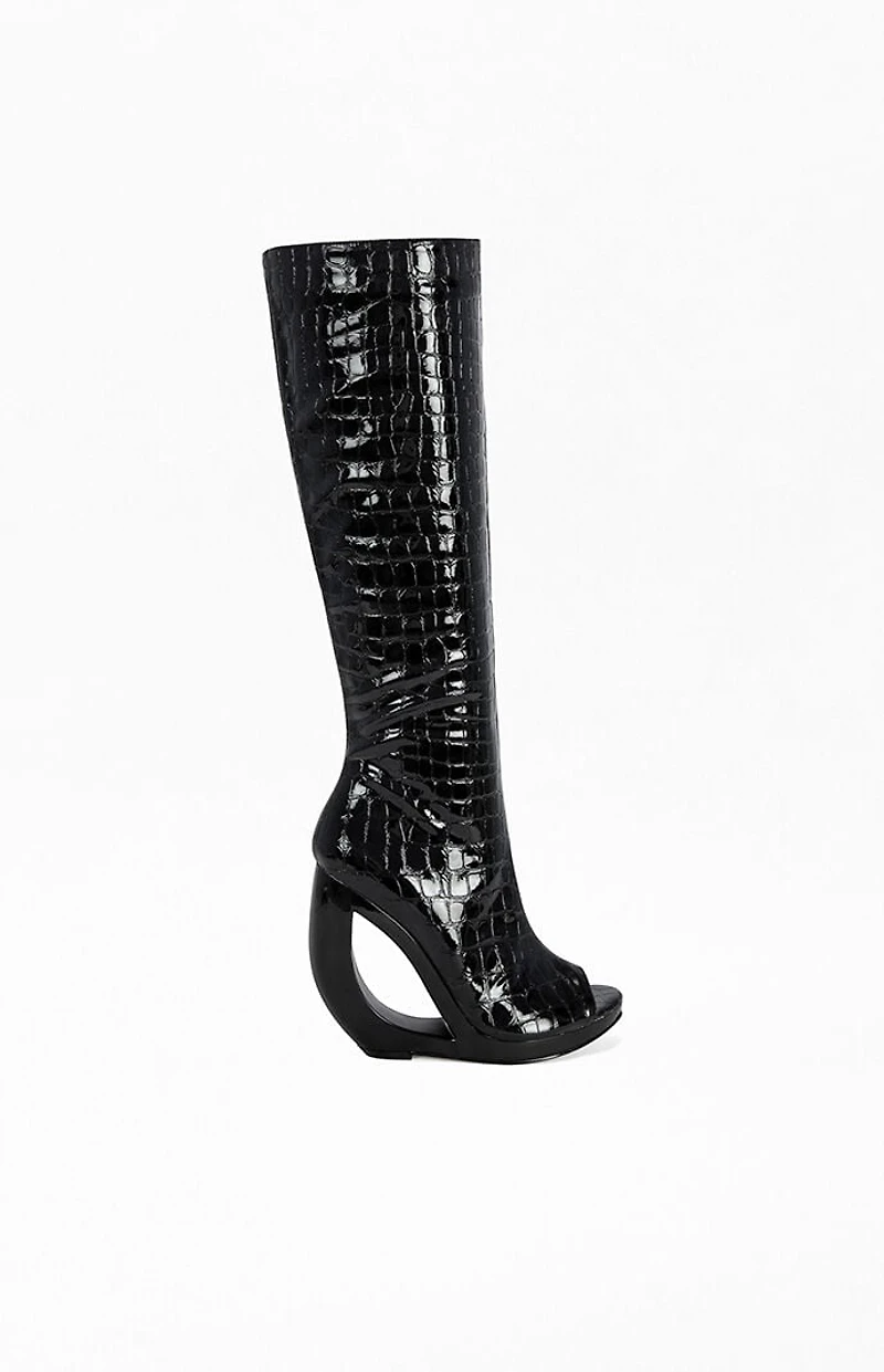 AZALEA WANG Women's Camilla Black Croc Wedge Boots