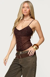 Edikted Azelia Beaded Sheer Chiffon Top