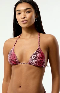 Third Charm Pink Leopard Summer Ring Triangle Bikini Top