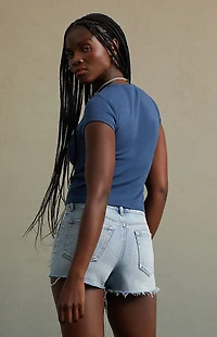 RARE DNM EDIT Light Indigo Pearl Bow High Waisted Denim Festival Shorts