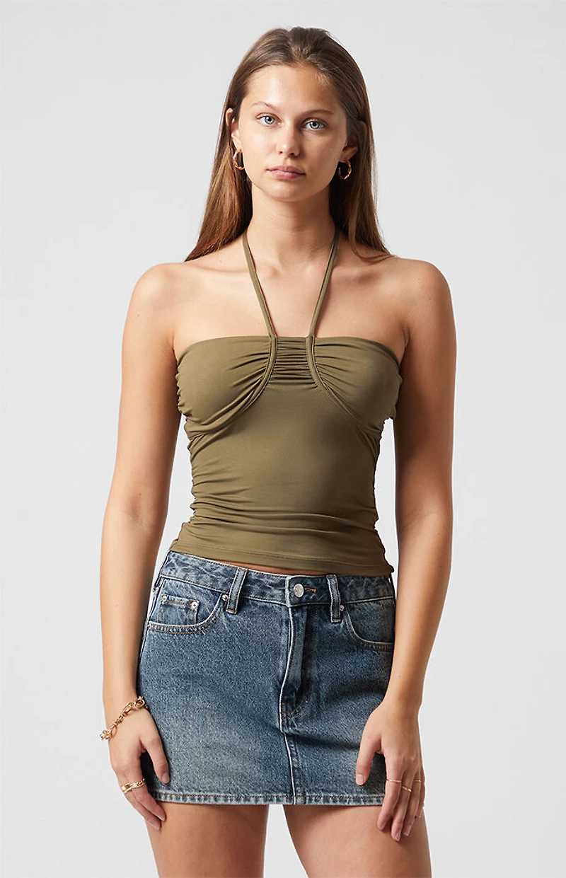 Beverly and Beck Valentina Ruched Tie Halter Top