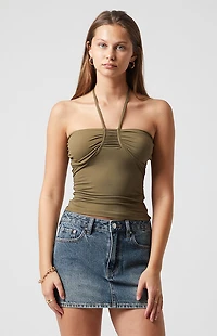 Beverly and Beck Valentina Ruched Tie Halter Top