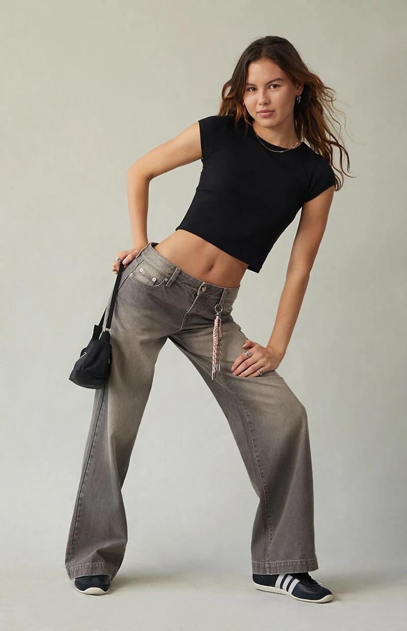 Pacsun Casey Low Rise Baggy Jeans Bungee Cord Keychain Gray