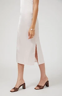 Beverly and Beck Strapless Satin Midi Dress