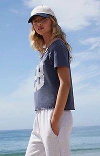 John Galt Navy Robyn 28 Short Sleeve Off-The-Shoulder Top