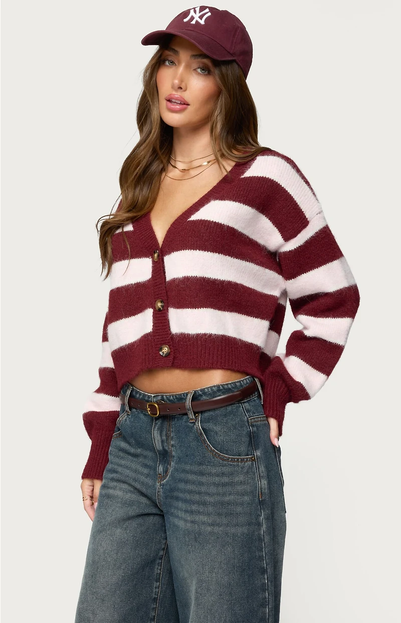 Edikted Kaz Striped Knit V Neck Cardigan