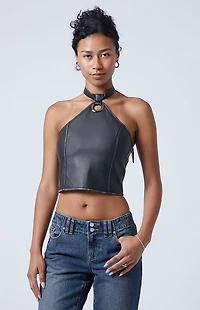 Third Charm Leah Faux Leather Halter Top