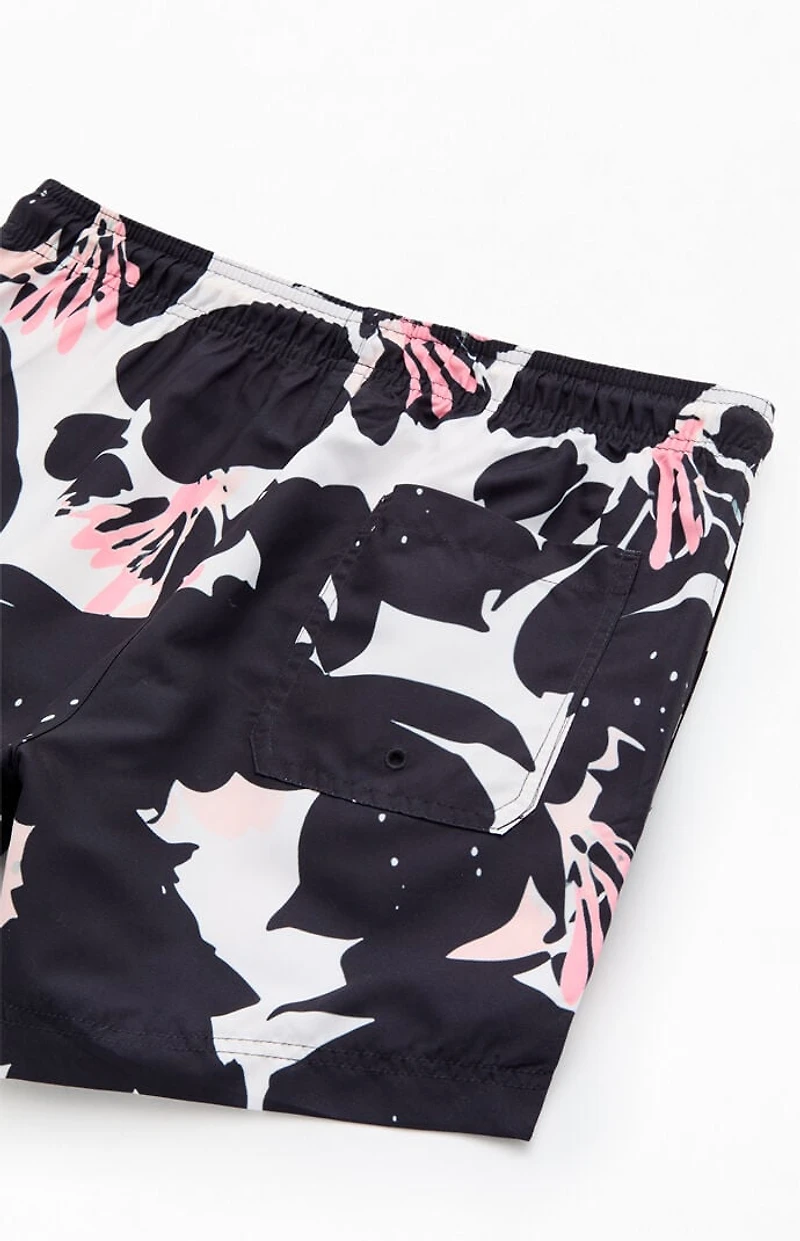 Pacsun Black Floral Eco 4.5" Swim Trunks
