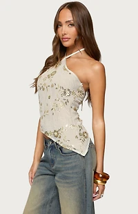 Edikted Beaded Sequin Asymmetric Halter Top