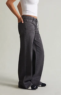 Pacsun Casey Low Rise Baggy Jeans Glitter Drawstring Gray