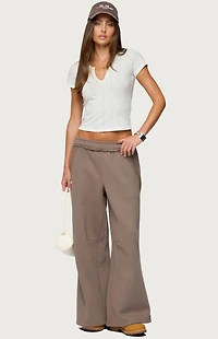 Edikted Semi Sheer Ribbed V Neck T-Shirt