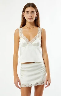 Beverly and Beck Satin Lace Trim Micro Mini Skirt