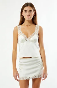 Beverly and Beck Satin Lace Trim Micro Mini Skirt