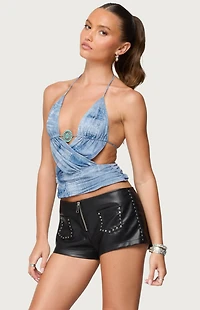 Edikted Crossover Backless Printed Mesh Top