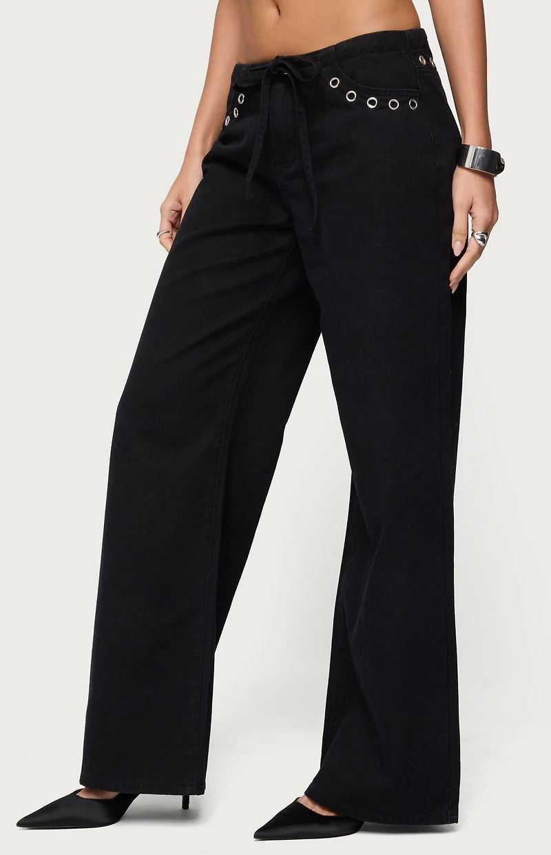 Edikted Grommet Tie Waist Low Rise Jeans