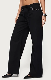 Edikted Grommet Tie Waist Low Rise Jeans