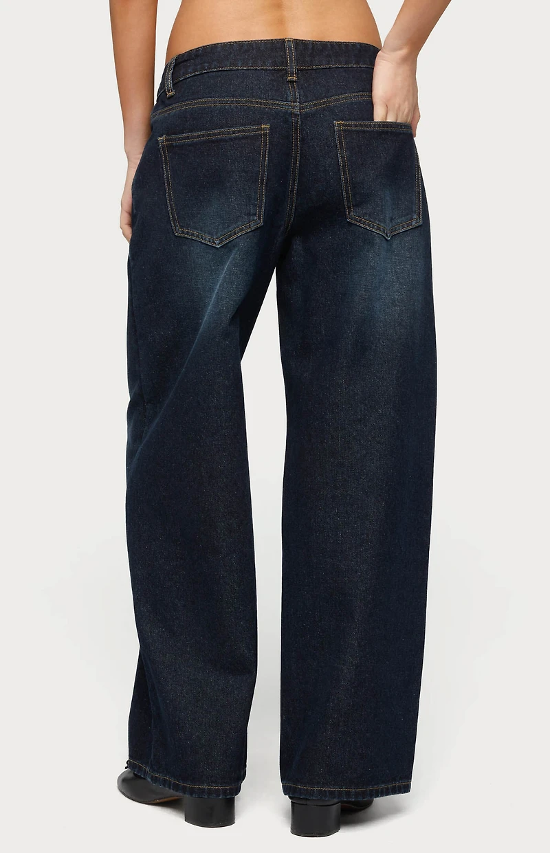 Edikted Petite Raelynn Washed Low Rise Baggy Jeans