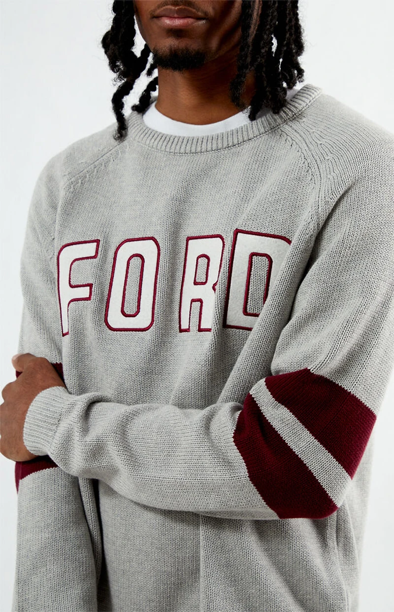 FORD Heather Grey Striped Crew Neck Sweater