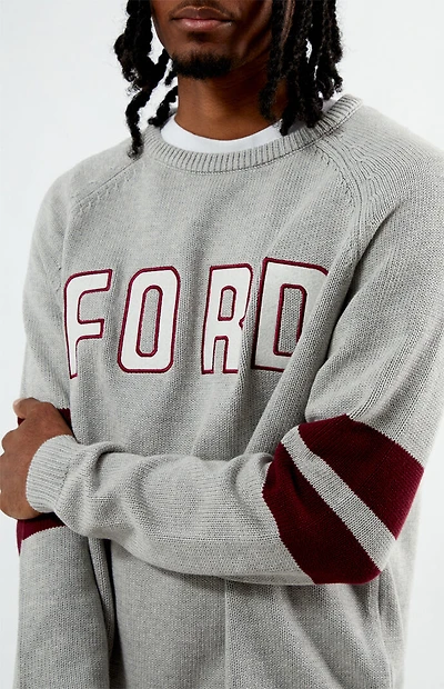 FORD Heather Grey Striped Crew Neck Sweater