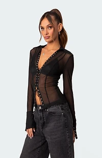 Edikted Lace Up Sheer Mesh Top